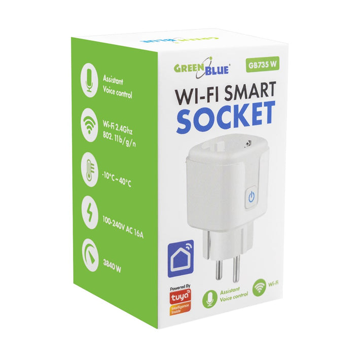 GreenBlue WiFi контакт с дистанционно управление, Android/iOS/Alexa/Google Home, таймер, ватметър, макс. 16A/3840W, GB735 W