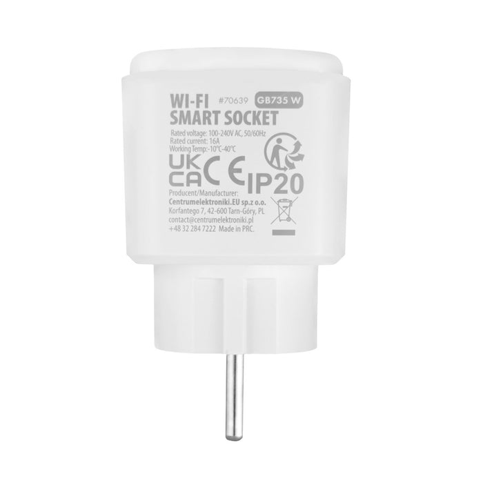 GreenBlue WiFi контакт с дистанционно управление, Android/iOS/Alexa/Google Home, таймер, ватметър, макс. 16A/3840W, GB735 W