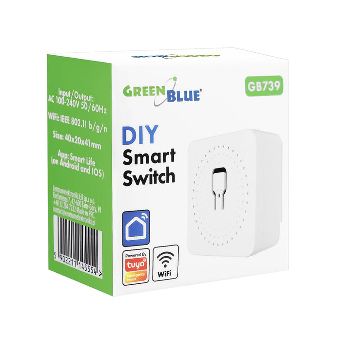 GreenBlue WiFi реле за вграден монтаж, Android/iOS/Alexa/Google Home, 100–240 V AC, 50/60 Hz, макс. 16 A, за 150 W LED диоди, GB739