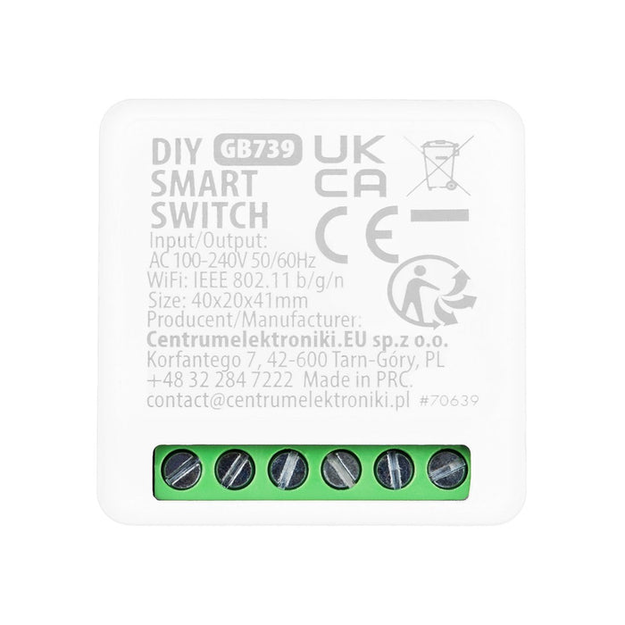 GreenBlue WiFi реле за вграден монтаж, Android/iOS/Alexa/Google Home, 100–240 V AC, 50/60 Hz, макс. 16 A, за 150 W LED диоди, GB739