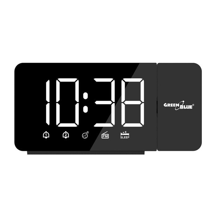 Цифров LED радиочасовник с проектор GreenBlue, FM радио, аларма, 12/24 часовник, 5V DC USB захранване + CR2032, GB172