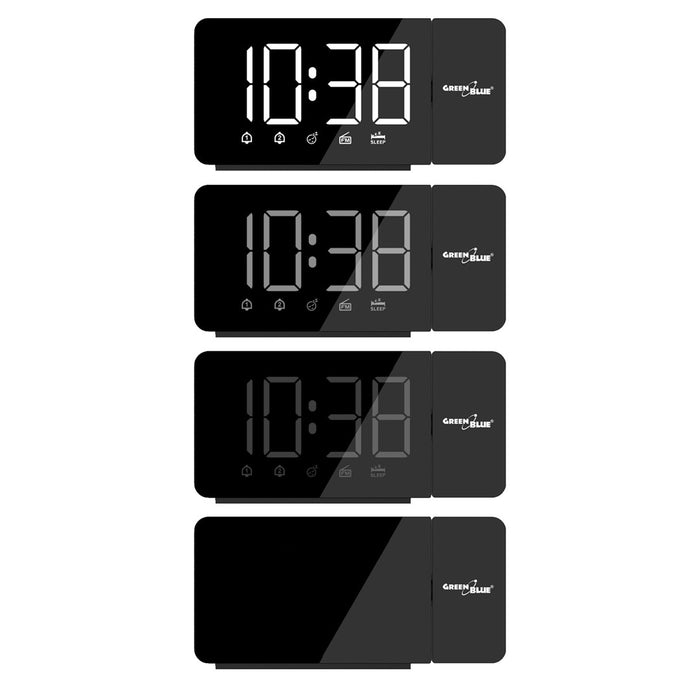 Цифров LED радиочасовник с проектор GreenBlue, FM радио, аларма, 12/24 часовник, 5V DC USB захранване + CR2032, GB172