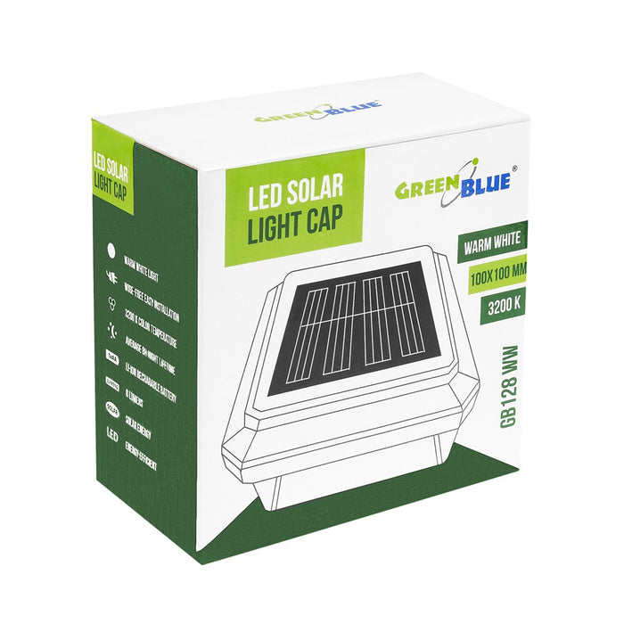 Соларна LED стълбова лампа GreenBlue, 100x100 мм, с форма на плик, 3200K, GB128 WW