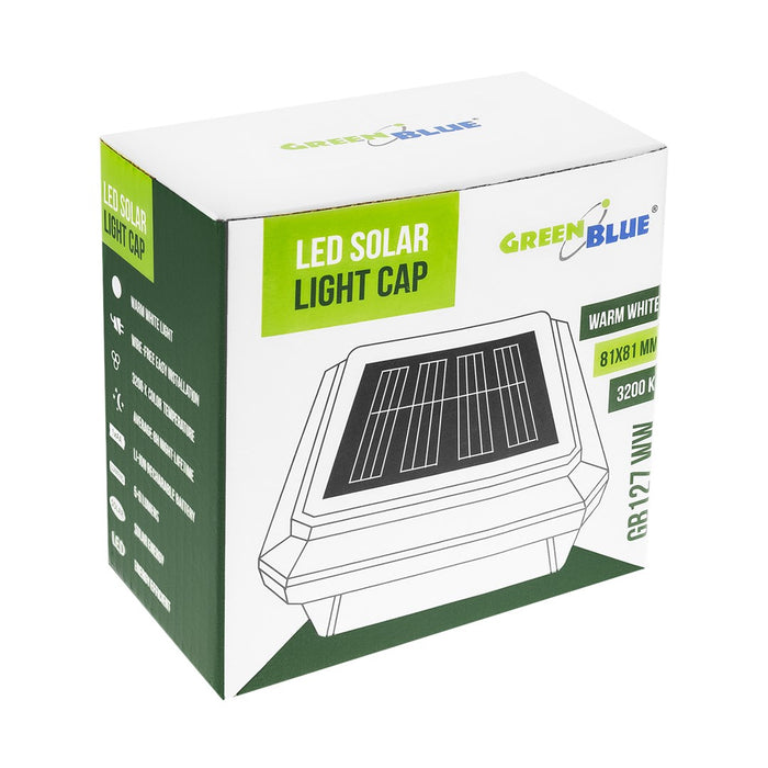 Соларна LED стълбова лампа GreenBlue, 80x80 мм, с форма на плик, 3200K, GB127 WW