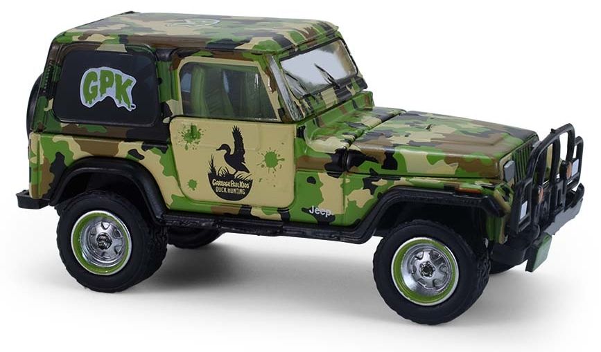 Колекционерски модел Greenlight Съвременни: Автомобили - Jeep YJ (Duck Cal Solid Pack) (Garbage Pail Kids Series 8) (1991)