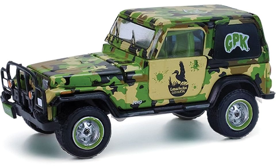 Колекционерски модел Greenlight Съвременни: Автомобили - Jeep YJ (Duck Cal Solid Pack) (Garbage Pail Kids Series 8) (1991)