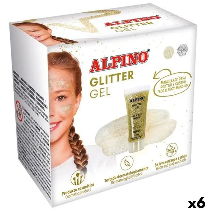 Грим Комплект за Деца Alpino Glitter GEl Златен (6 броя)