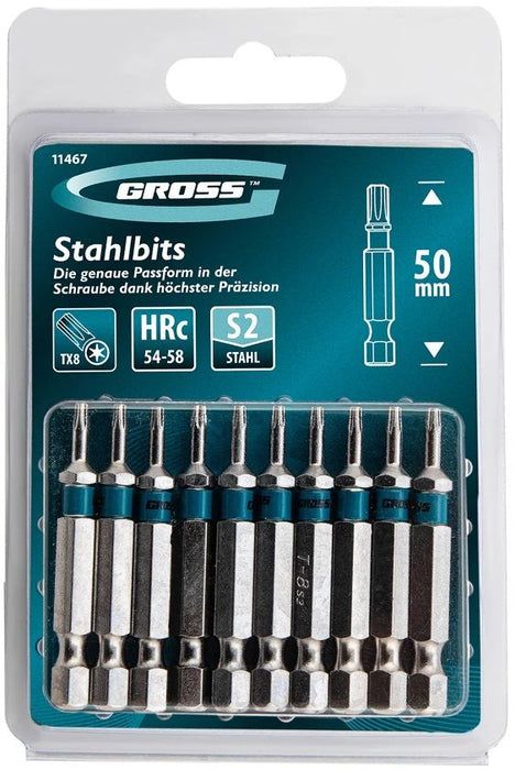 Комплект битове Gross - TORX 8, 50 mm, S2, 10 броя