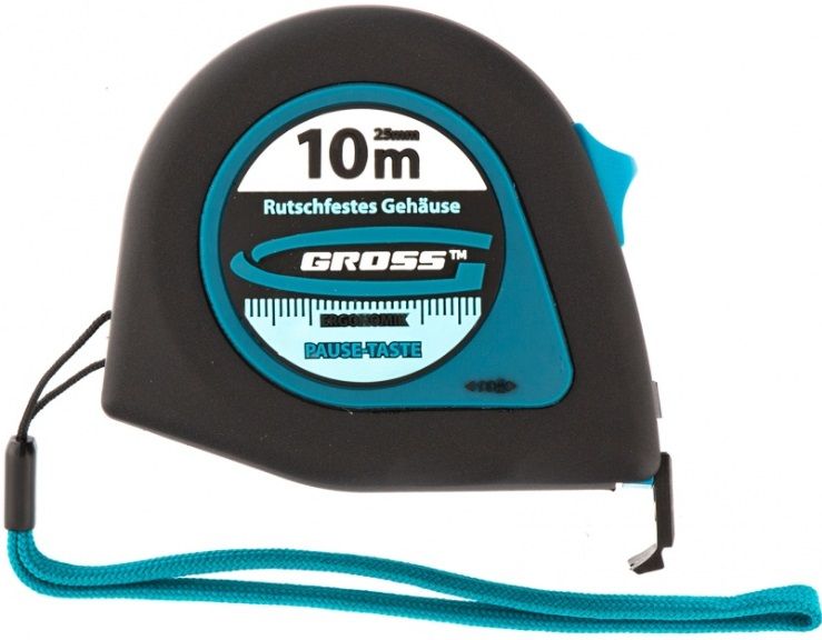 Ролетка Gross - Ergonomisch, 10 m x 25 mm, магнитен гумиран накрайник
