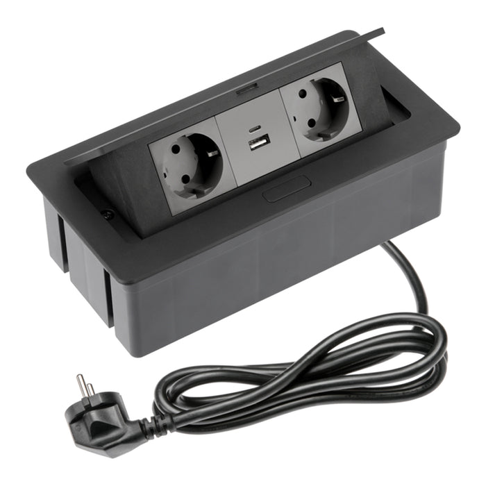 РАЗКЛОНИТЕЛ ЗА ВГРАЖДАНЕ 2 И USB A+C С КАБЕЛ 1.5M ЧЕРЕН GTV SOFT