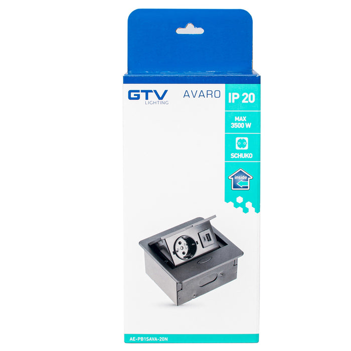 РАЗКЛОНИТЕЛ ЗА ВГРАЖДАНЕ 1 ГНЕЗДО И USB A+C И КАБЕЛ ЧЕРЕН GTV AVARO
