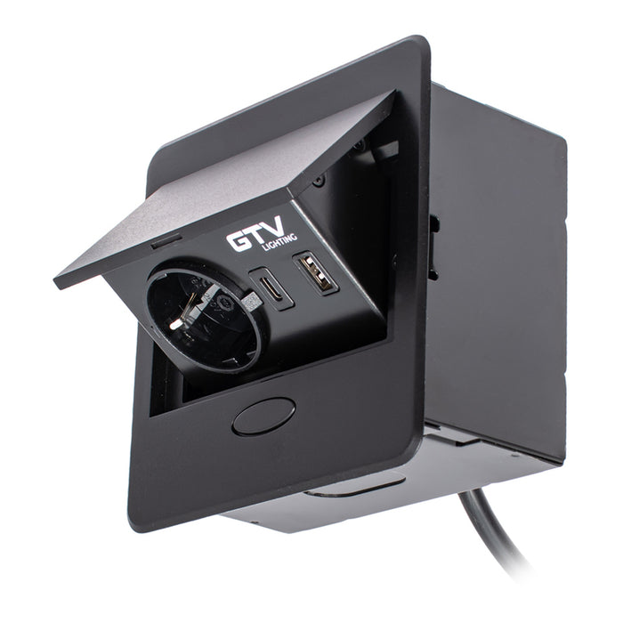 РАЗКЛОНИТЕЛ ЗА ВГРАЖДАНЕ 1 ГНЕЗДО И USB A+C И КАБЕЛ ЧЕРЕН GTV AVARO