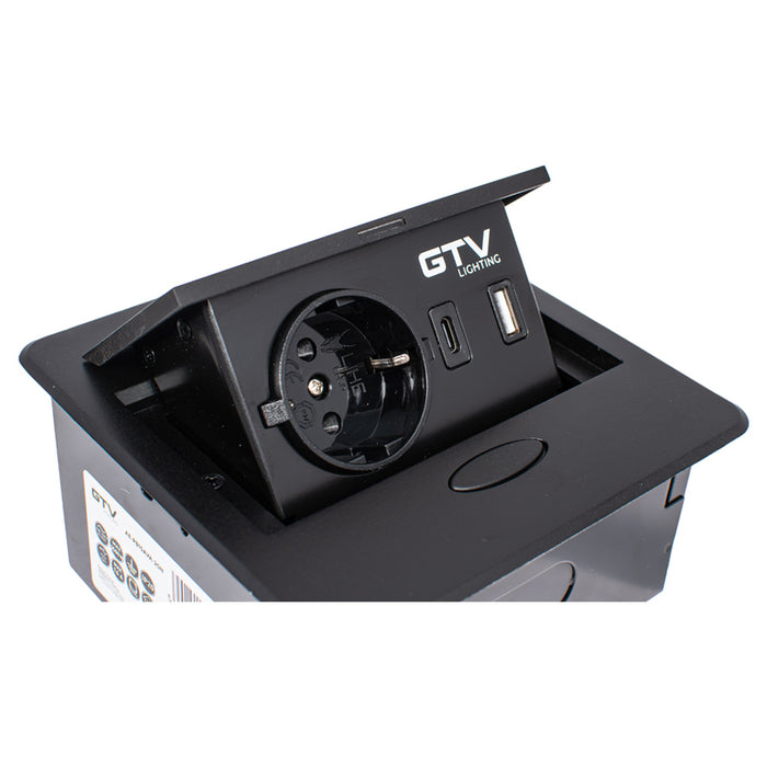 РАЗКЛОНИТЕЛ ЗА ВГРАЖДАНЕ 1 ГНЕЗДО И USB A+C И КАБЕЛ ЧЕРЕН GTV AVARO