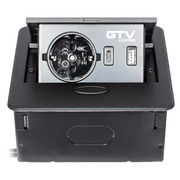 РАЗКЛОНИТЕЛ ЗА ВГРАЖДАНЕ 1 ГНЕЗДО И USB A+C И КАБЕЛ ЧЕРЕН GTV AVARO