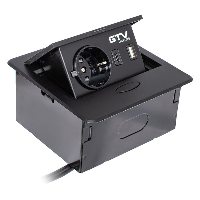 РАЗКЛОНИТЕЛ ЗА ВГРАЖДАНЕ 1 ГНЕЗДО И USB A+C И КАБЕЛ ЧЕРЕН GTV AVARO