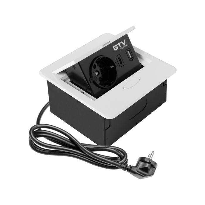 РАЗКЛОНИТЕЛ ЗА ВГРАЖДАНЕ 1 ГНЕЗДО И USB A+C И КАБЕЛ БЯЛ GTV AVARO