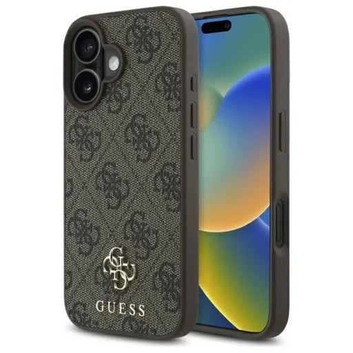 Guess 4G малък класически калъф MagSafe за iPhone 16 - кафяв
