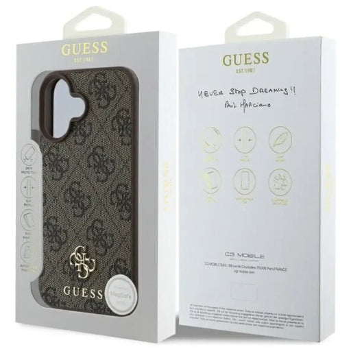 Guess 4G малък класически калъф MagSafe за iPhone 16 - кафяв
