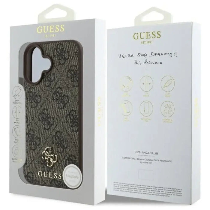 Guess 4G малък класически калъф MagSafe за iPhone 16 - кафяв