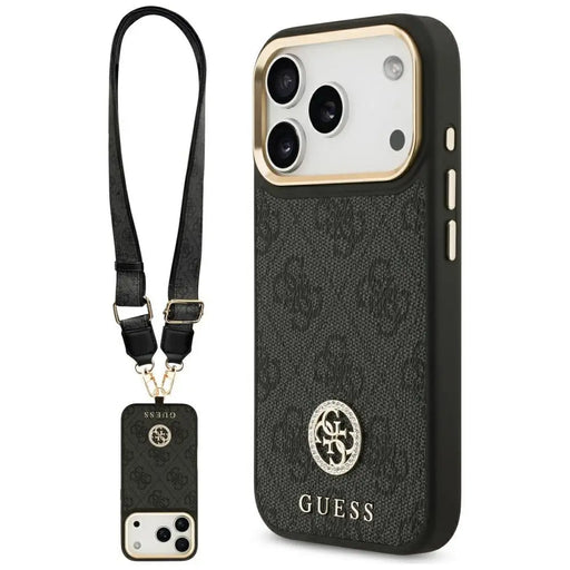 Guess 4G Strass Logo & Big Strap Metal Buttons MagSafe Case