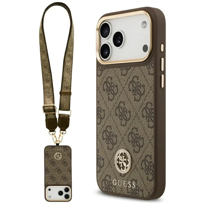 Guess 4G Strass Logo & Big Strap Metal Buttons MagSafe Case