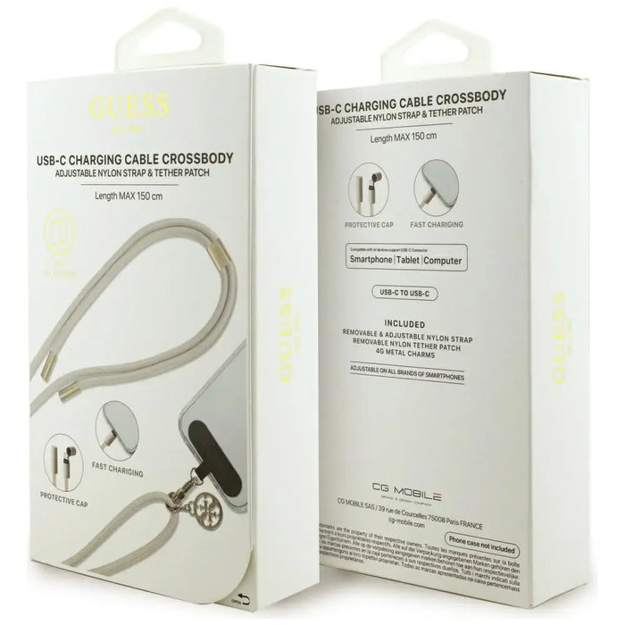 Guess CBDY 4G Charm USB-C / USB-C кабел 150 см - бежов