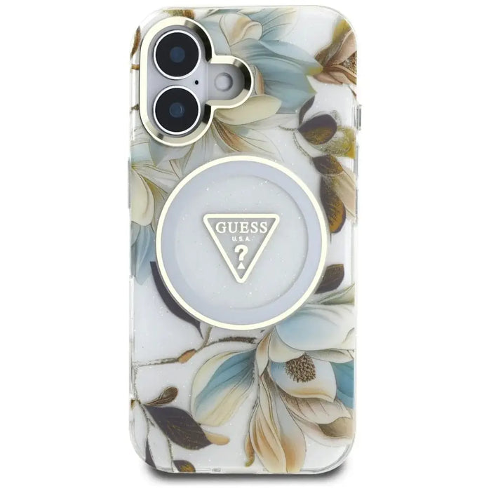 Guess Glitter Flowers Triangle Buttons MagSafe калъф