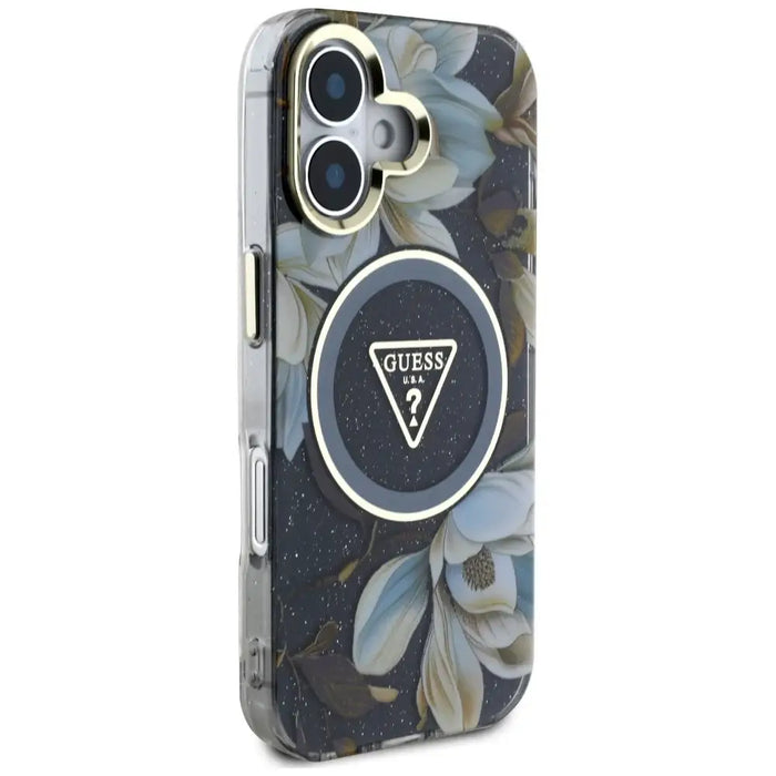 Guess Glitter Flowers Triangle Buttons MagSafe калъф