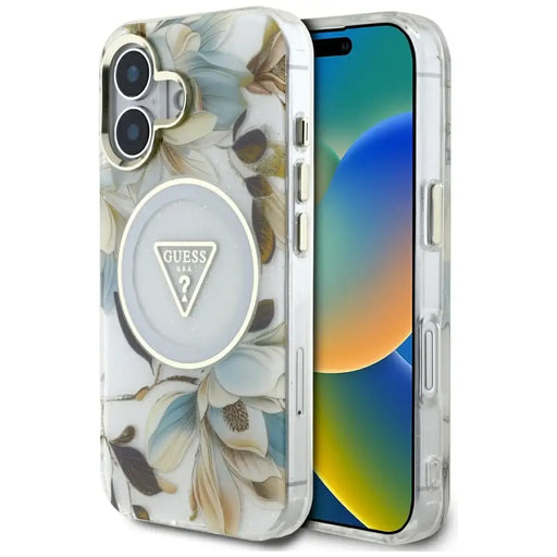 Guess Glitter Flowers Triangle Buttons MagSafe калъф