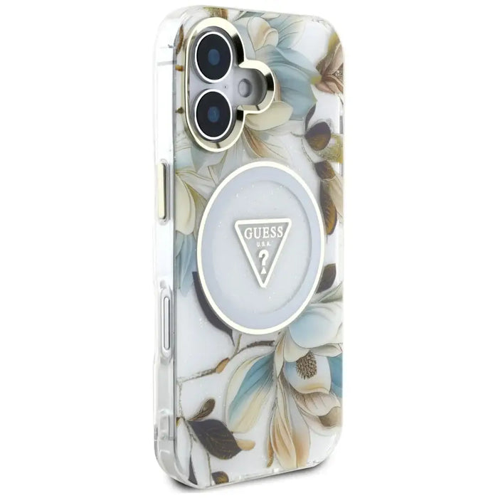 Guess Glitter Flowers Triangle Buttons MagSafe калъф
