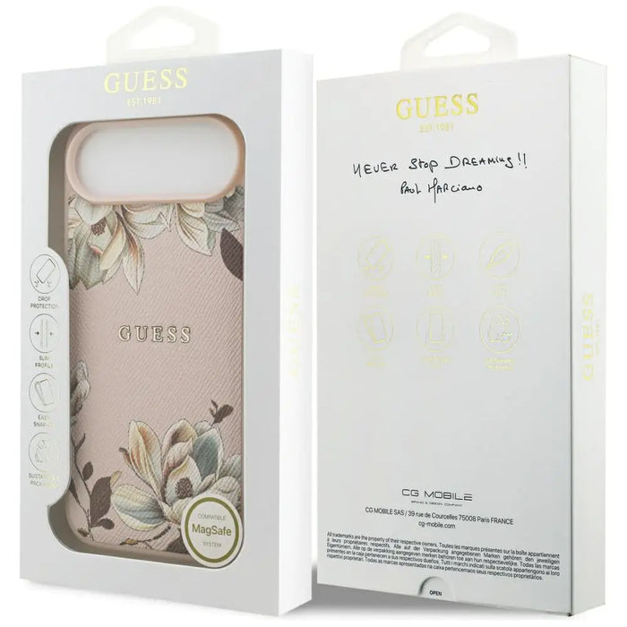 Guess Grained Flowers Classic Logo MagSafe Air Case