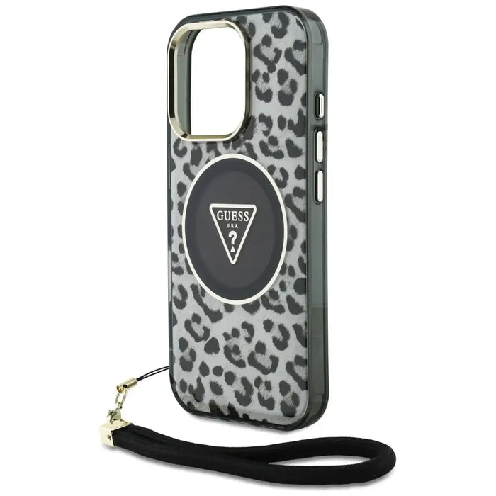 Guess HC IML Leopard Triangle Cord Strap MagSafe Case