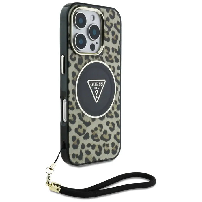 Guess HC IML Leopard Triangle Cord Strap MagSafe Case
