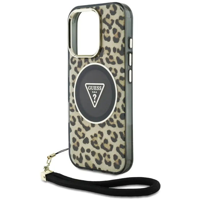 Guess HC IML Leopard Triangle Cord Strap MagSafe Case