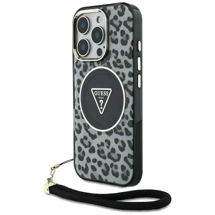 Guess HC IML Leopard Triangle Cord Strap MagSafe Case