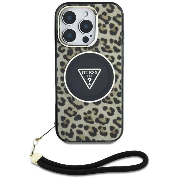 Guess HC IML Leopard Triangle Cord Strap MagSafe Case