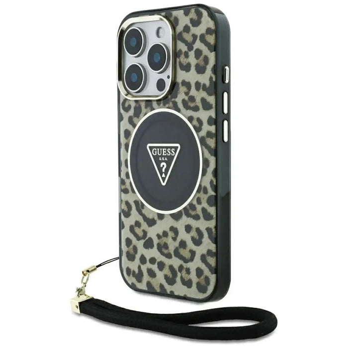 Guess HC IML Leopard Triangle Cord Strap MagSafe Case