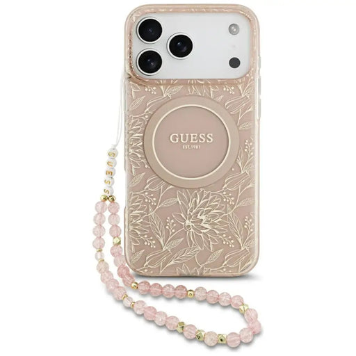 Guess IML Flowers Electro Pearl Strap MagSafe Case