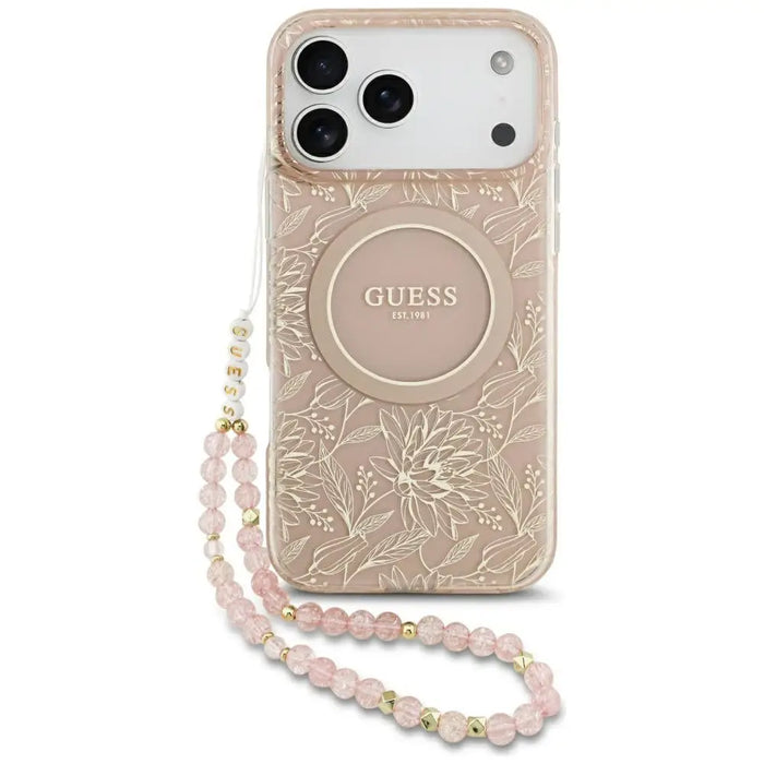 Guess IML Flowers Electro Pearl Strap MagSafe Case
