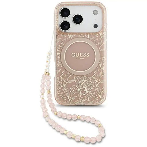 Guess IML Flowers Electro Pearl Strap MagSafe Case