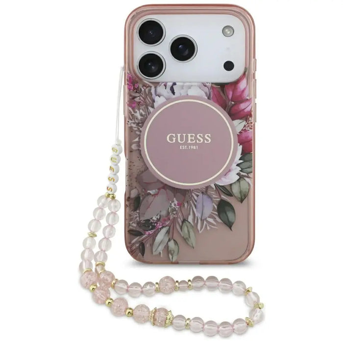 Guess IML Flowers Pearl Strap MagSafe Case за iPhone 17 Pro