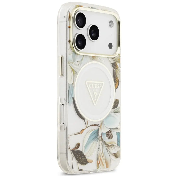 Guess IML Glitter Flowers Triangle MagSafe Case за iPhone