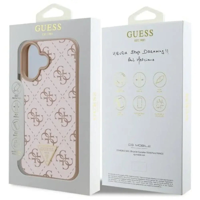Guess Нов 4G триъгълен калъф за iPhone 16 - бял