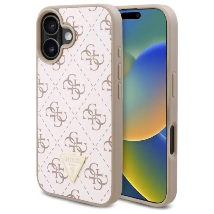 Guess Нов 4G триъгълен калъф за iPhone 16 - бял