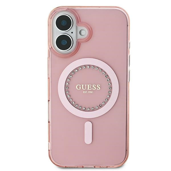 Калъф Guess IML Rhinestones MagSafe за iPhone 16 Plus - розов
