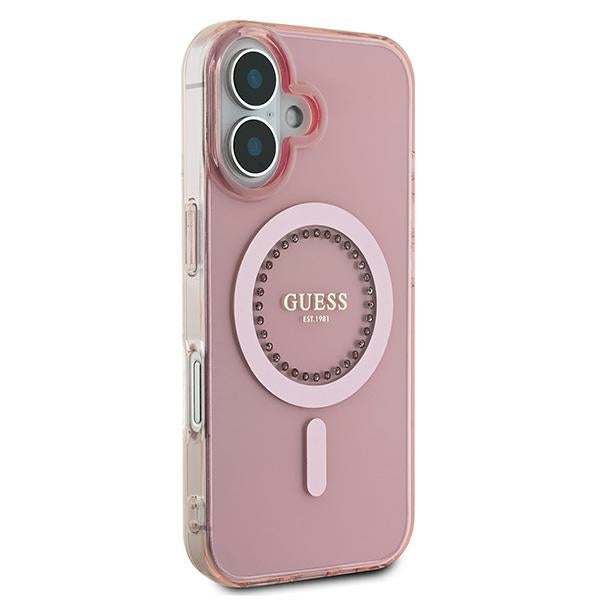 Калъф Guess IML Rhinestones MagSafe за iPhone 16 Plus - розов