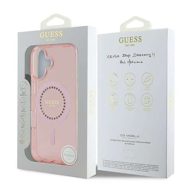 Калъф Guess IML Rhinestones MagSafe за iPhone 16 Plus - розов