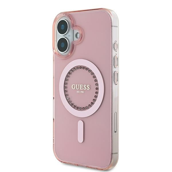 Калъф Guess IML Rhinestones MagSafe за iPhone 16 Plus - розов