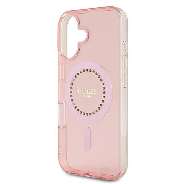Калъф Guess IML Rhinestones MagSafe за iPhone 16 Plus - розов