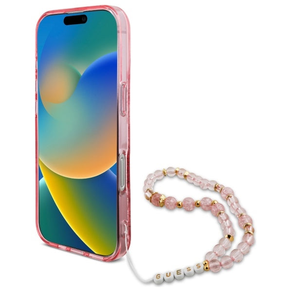 Калъф Guess IML Flowers With Pearl Strap MagSafe iPhone 16 Pro Max Case - розов